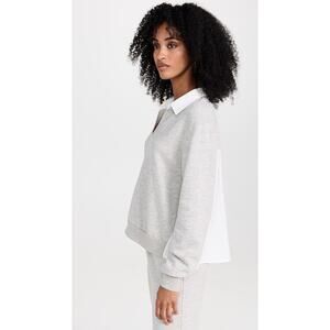 Monrow Poplin Mix Collared Sweatshirt Grey White S